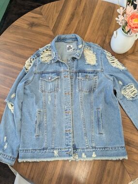 Distressed Light Blue Denim Jacket for Women